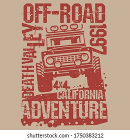 Off-Road Extreme Adventure SUV poster or t-shirt design, vector illustration