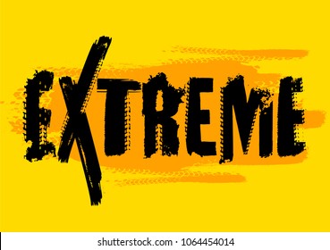 Off-Road extreme hand drawn grunge lettering on a textured background. Tire tracks words made from unique letters. Beautiful vector illustration. Editable graphic element in yellow and black colours.