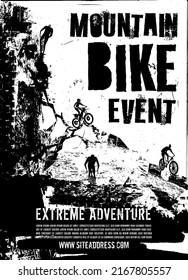 Offroad freestyle poster. Extreme offroad adventure background with space for text and information. Grunge style. Vector illustration in monochrome color useful for advert, print, and flayer design.