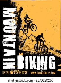 Offroad freestyle poster. Extreme offroad adventure background with space for text and information. Grunge style. Vector illustration in black, orange color useful for advert, print, flayer design