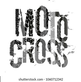 Off-Road grunge moto lettering. Stamp tire word made from unique letters.  Vector illustration useful for poster, print and leaflet design. Editable graphic element in grey colours.