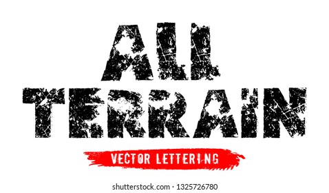 Off-Road hand drawn grunge lettering. Dust words made from unique letters. Beautiful vector illustration. Editable graphic element in black color isolated on white background.