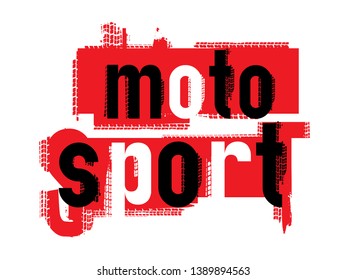 Off-Road hand drawn grunge lettering. Tire track words made from unique letters. Motosport vector illustration. Editable graphic element in black, red color isolated on white background.