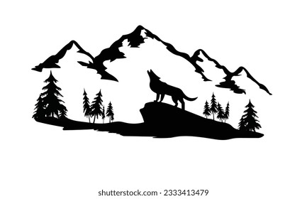 Offroad Howling Wolf Silhouette Car Decore Mountains Woodland Forest Animel Moonlight Car Sticker Decals, designer1088