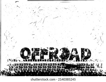 Offroad landscape poster. Extreme off-road adventure background with space for text and information. Grunge style. Vector illustration in black color useful for advert, print, and flayer design.