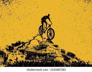 Offroad landscape poster. Extreme off-road adventure background with space for text and information. Grunge style. Vector illustration in black, yellow color useful for advert, print, flayer design