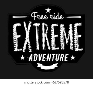 Off-road logo. Extreme competition emblem. Off-roading suv adventure and car club elements. Vector illustration in black and white colours with textured lettering isolated on a dark grey background.