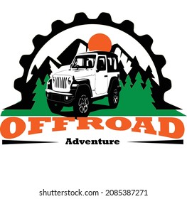 offroad logo template with mountain and cactus tree background 