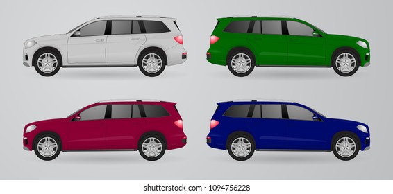 Offroad luxury car truck template. Vector isolated car on grey. All layers and groups well organized for easy editing and recolor. 
Luxury off road realistic car model isolated on grey background.