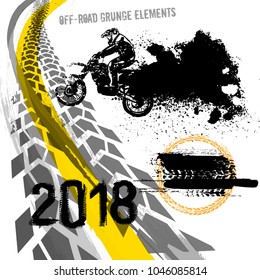 Off-road motorcycle elements useful for rally, race poster, placard, print, leaflet design. Editable vector illustration isolated on white background. Automobile collection in yellow and black color.