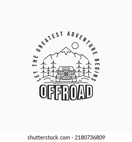 Offroad mountain adventure travel logo design. Travel industry minimalist line art logo concept. Adventure community emblem badge design.