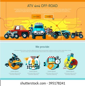 Offroad one page design with advertising  symbols flat isolated vector illustration 