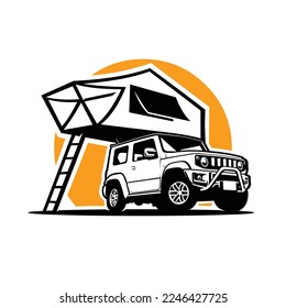 Offroad Overland Camper Silhouette Monochrome Vector Illustration