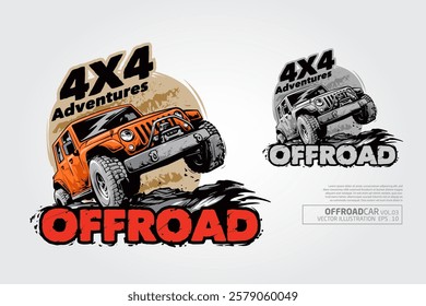 Offroad pickup truck design elements, 4x4 adventure illustration. Suv car logo template.