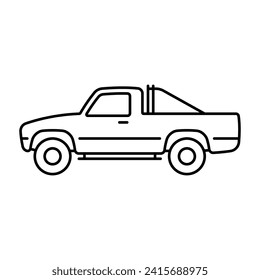 Off-road pickup truck icon. Black contour linear silhouette. Editable strokes. Side view. Vector simple flat graphic illustration. Isolated object on a white background. Isolate.