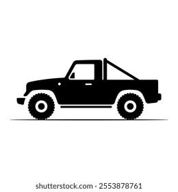 Off-road pickup truck icon. Black silhouette. Side view. Vector simple flat graphic illustration. Isolated object on white background. Isolate.