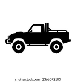 Off-road pickup truck icon. SUV. Black silhouette. Side view. Vector simple flat graphic illustration. Isolated object on a white background. Isolate.