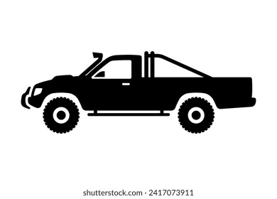 Off-road pickup truck icon. SUV. Black silhouette. Side view. Vector simple flat graphic illustration. Isolated object on a white background. Isolate.