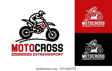 Um crachá de corrida offroad com movimento robusto, controle do piloto e ação de salto de terra ideal para clubes de motocross e marcas de equipamentos.