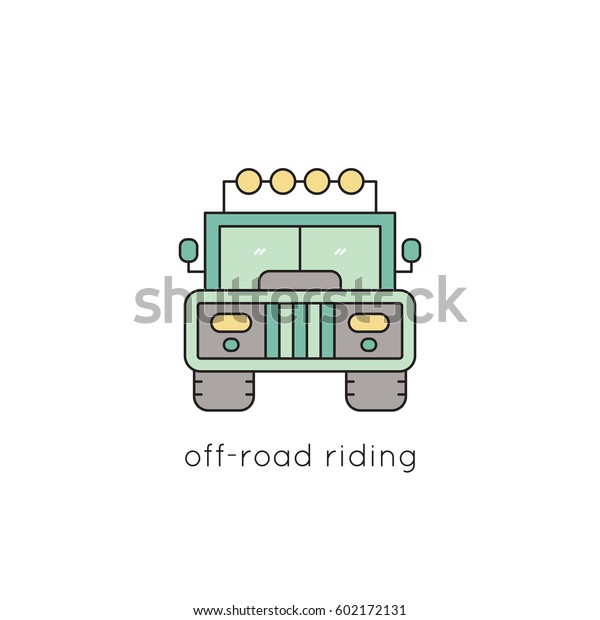 Off-road riding vector thin line icon. Isolated\
symbol. Logo template for safari tour, element for travel agency\
products, tour brochure, excursion banner. Simple mono linear\
modern design.