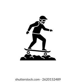 Offroad Skater on Rocky Terrain Balanced Icon Representing Outdoor Sports