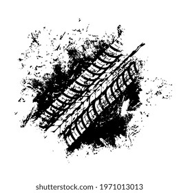 Offroad sport, grunge tire print, vector tyre track with dirty spot. Bike or car rally competition, motocross. Vehicle protector, wheel trace. Abstract monochrome pattern, isolated graphic texture