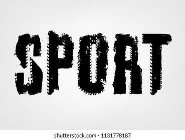 Off-Road SPORT hand drawn grunge lettering isolated on a white background. Tire tracks word made from unique letters. Editable vector illustration in black color.