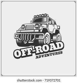 Off-road suv car emblem. Safari label.