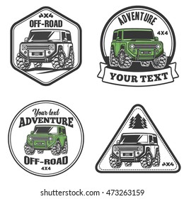 off-road suv car emblems, badges logo template set