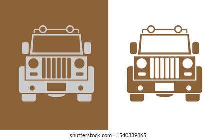 Offroad suv car with front view monochrome template for labels, emblems, badges or logo. Vector illustration.