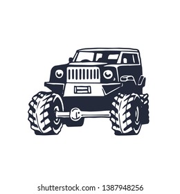 Off-road suv car monochrome logo, emblems and badges isolated on white background. Vector illustration