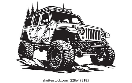 Off-road SUV car vehicle. Vector illustration. Silhouette svg, laser cutting cnc.
