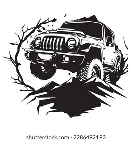 Vehículo de autocar SUV fuera de carretera. Ilustración vectorial. Silhouette svg, corte por láser cnc.