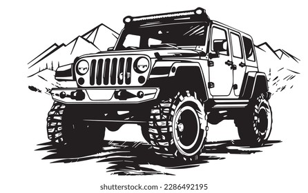 Off-road SUV car vehicle. Vector illustration. Silhouette svg, laser cutting cnc.