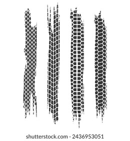 Off-road Tire Tracks And Grunge Marks. Vector Black, Dirty Tire Impressions From Rally And Motocross, Grungy Paths