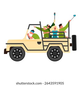 Off-road tourism in Africa. People are watching the wild life of the savannah from the car.