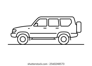 Off-road vehicle icon. Suv. Black outline linear silhouette. Editable strokes. Side view. Vector simple flat graphic illustration. Isolated object on white background. Isolate.