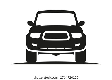 Icono de vehículo todoterreno. Suv. Silueta negra. Vista frontal. Vector simple ilustración gráfica plana. Objeto aislado sobre fondo blanco. Aislar.