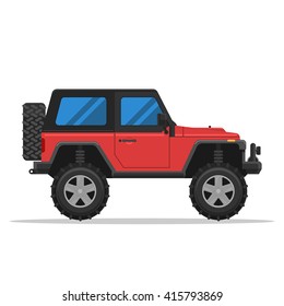 Off-road vehicle isolated on white background. Extreme Sports - 4x4 Sports Utility Vehicle SUV. Vector Illustration flat style for web design banner or print