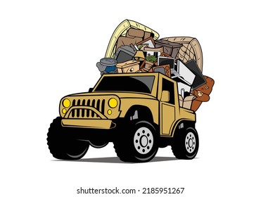 Offroad vehicle loaded full of household junk design illustration vector eps format , suitable for your design needs, logo, illustration, animation, etc.