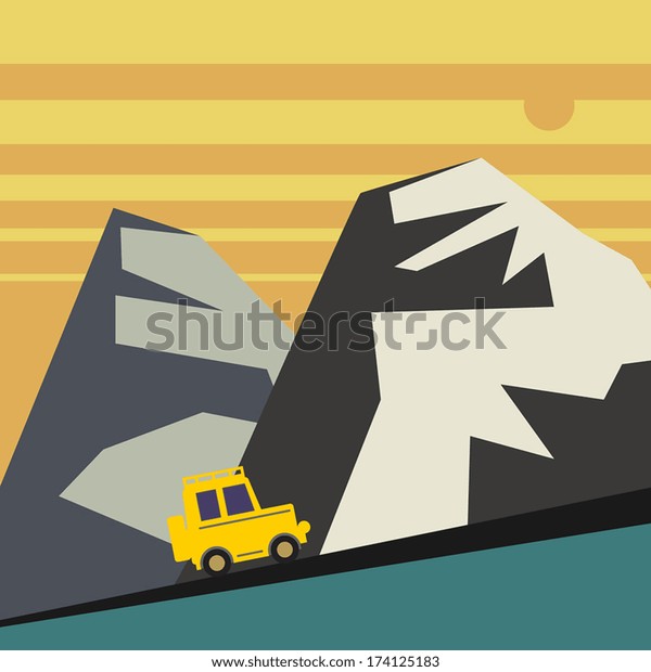 Off-road vehicle and mountains landscape,
vector illustration