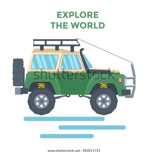 Offroad Vehicle with mud tire and roof rack.\
Vector illustration