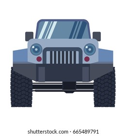 Offroad Vehicle with Mud Tyres Front View. Vector Illustration