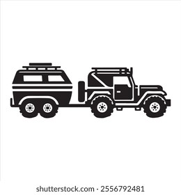 Off-road vehicle with trailer icon silhouette white background
