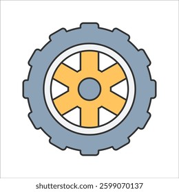 Offroad Wheel Flat design style, rugged gray tire with deep treads, symbolizing RC off-road vehicles, perfect for adventure-themed designs, toy branding, and mechanical illustrations.