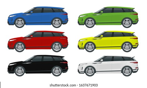 Off-road write car Modern VIP transport. Offroad truck template vector isolated car on white View side. Compact crossover, SUV, 5-door station wagon car.