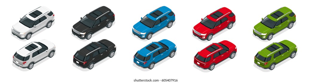 Off-road Write Car. Modern VIP Transport. Flat 3d Isometric Vector Illustration. For Infographics And Design Games