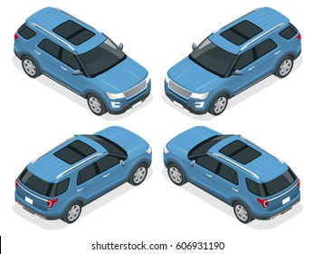 Off-road Write Car. Modern VIP Transport. Flat 3d Isometric Vector Illustration. For Infographics And Design Games