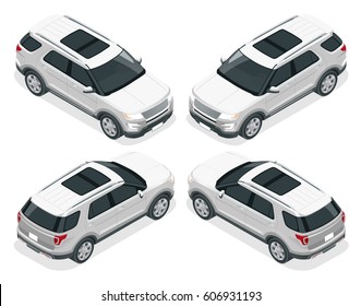 Off-road Write Car. Modern VIP Transport. Flat 3d Isometric Vector Illustration. For Infographics And Design Games