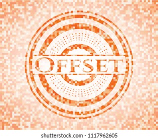 Offset abstract orange mosaic emblem with background
